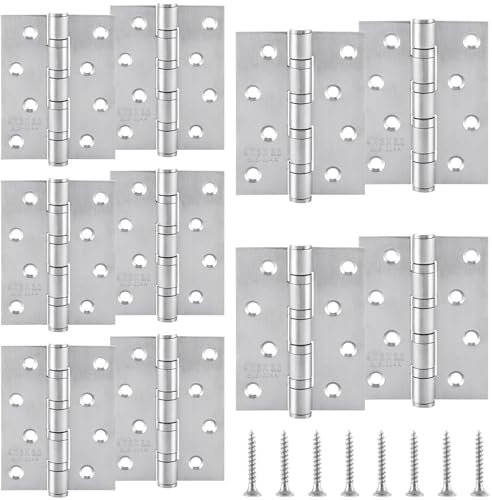GBACHOOSE 10 Pcs Door Hinges, 4 Inch (100mm) Ball Bearing Hinge, Stainless Steel Silver Hinges with Screw for Internal External Wooden Doors