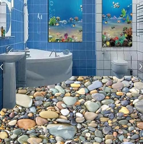 Benutzerdefinierte Große Größe Aufkleber PVC Wasserdicht Selbstklebende Bodenwandbild 3D Stein Kieselsteine ​​Wohnzimmer Badezimmer Fliesen Bodendekoration,300cmX210cm