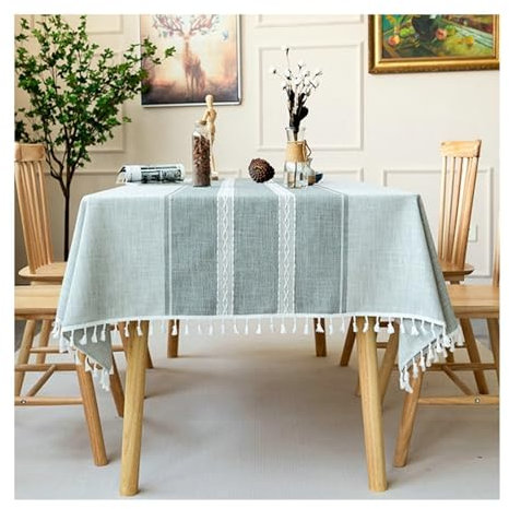 AMDXD Tischtuch, Streifen mit Quaste Tischdecken Polyester, Tischdecke Esstisch Pflegeleicht für Esszimmer, Garten, Party, Hochzeiten oder Haushalt, 90x90CM, Grau-Quaste