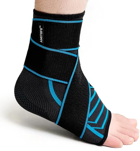 ZFSOCK Knöchelbandage Sprunggelenkbandage Fußbandage Für Plantarfasziitis: Sprunggelenk Bandage Damen Herren - Einstellbares Knöchel fußgelenk Bandage Kompressionssocken für Arthritis Sport Blau M 1PC