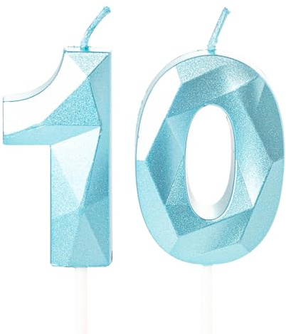 Geburtstagskerzen Zahlen 10 Jahre, 5cm Geburtstag Kerzen, 3D Zahl Blau Kerzen 10. Geburtstag Junge Tortendeko für Geburtstag Party, Hochzeiten, Firmenfeiern, Jubiläen