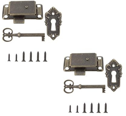 Adyoney 2 Stück antike Bronze-Schlösser, Vintage-Bronze-Schrankschlösser, elegante Schmuckschatulle, Schlüsselschlösser für Vintage-Schränke und Holzmöbel-Dekoration