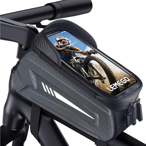 LEMEGO Fahrradtasche Rahmen, Rahmentasche Fahrrad Wasserdicht Handytasche für Smartphone bis zu 7 Zoll, Oberrohrtasche für Montainbikes, Rennrad