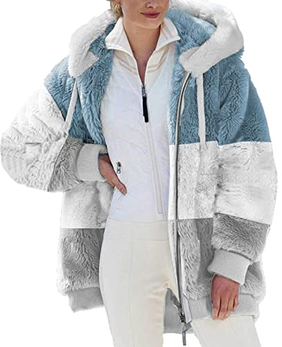 HAOLEI Abrigo Mujer Invierno Rebajas,Talla Grande Chaqueta Mujer Invierno Forro de Felpa Reversible Moda Block Color Sudaderas Chaquetas con Capucha Casual Grueso y Cálido Cazadora Cálido Outwear