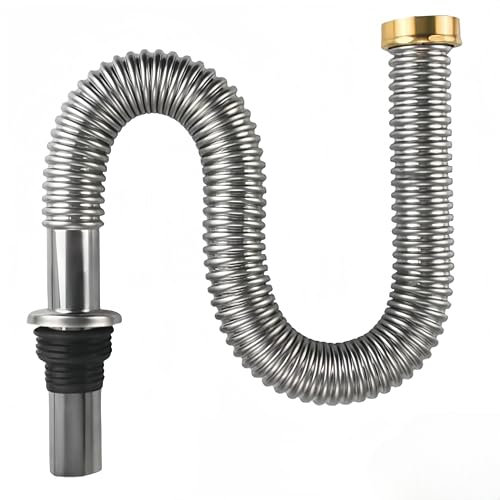 Tubo de desagüe flexible para fregadero, sifón de cocina, resistente a altas temperaturas, de acero inoxidable, sifón flexible para lavabo y lavabo (60 cm)
