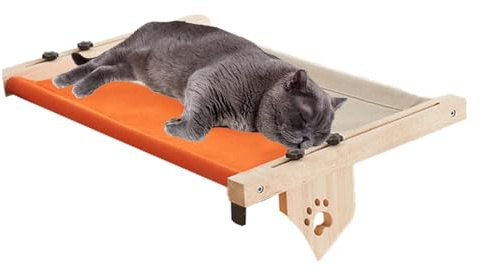 Posatoio per gatti interni, posatoio per gatti di grandi dimensioni, sedia a sdraio per gatti in legno - Nido di davanzale regolabile per gatti, chaise longue di riposo per gatti con copriletto remb
