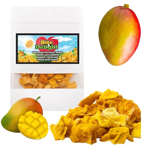 Bite & Delight 100g Mango Liofilizada Crujiente y Dulce – Snack Saludable en Doypack, Sin Azúcar Añadido, Fruta Deshidratada Natural