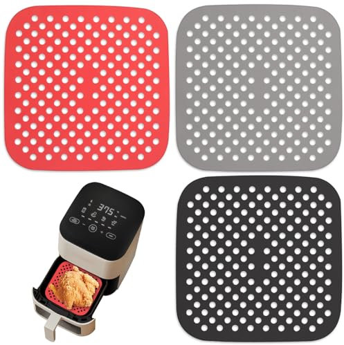 TYBYBB Silikonmatte für Heißluftfritteuse 3 Stück Wiederverwendbar Luftfritteuse Liner, Luftfritteuse Pad Antihaft-Silikon Heißluftfritteuse Pad, Quadrat, 21.5cm, für Zuhause, Restaurant