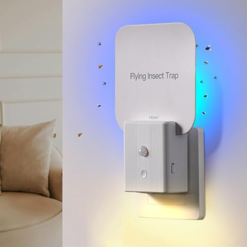 Fly Trap Indoor, 2 in 1 Plug in Fruit Fly Traps for Indoors with Auto Night Light Gnat Traps for House Indoor Flying Insect Trap for Fruit Flies Moths Mosquito (2 Device + 10 Glue Cards)