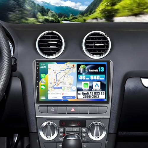 [4+64G] SIXWIN Android 13 Radio Coche para Audi A3 S3 RS3 con CarPlay&Android Auto&Mirror Link,9 Pulgadas Pantalla Táctil con Bluetooth/WiFi/GPS/FM/RDS/USB 32EQ