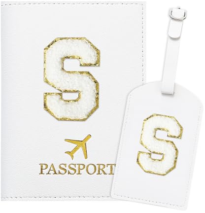 ZVRSUA Reisepasshülle Kofferanhänger Set mit Buchstabe , Reisepasshülle Personalisiert mit Namen, Passport Hülle Weiß, Travel Passport，Ausweistaschen，Geschenk für Frauen/Teenager/ Mädchen/Kind (S)