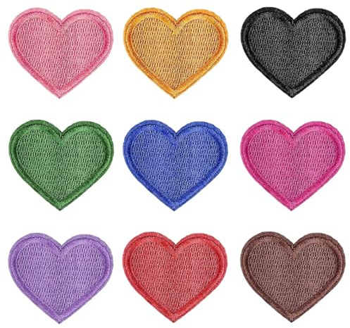 SKDFHOD 27 Stück Patches zum Aufbügeln, Flicken zum Aufbügeln Erwachsene, Herz Flicken zum Aufbügeln Kinder, Mini Stickerei Aufnäher, Bestickte Aufnäher zum Aufbügeln Bügelflicken, für DIY Dekoration