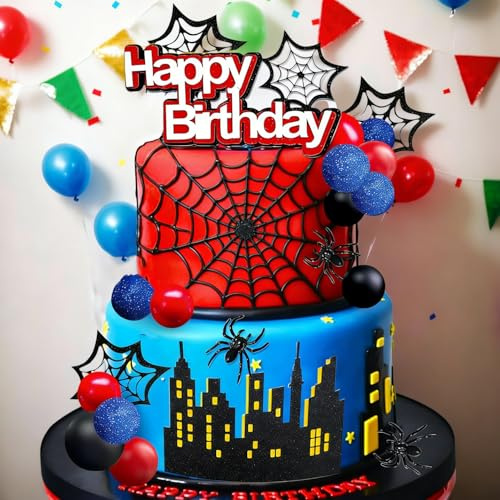 JeVenis Superhelden-Geburtstagstortendekoration, Held, Spinne, Tortenaufsatz, Superhelden-Partygeschenke, Cupcake-Kuchendekoration, Spinnenkuchendekoration