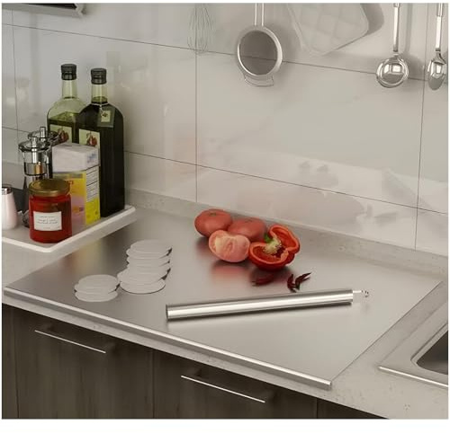 Tabla de cortar de acero inoxidable 304 para cocina, apta para uso alimentario, apta para carne, frutas, verduras y pan. Tabla de cortar grande con tapa.,60x90cm/23.6Lx35.4W