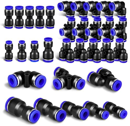 AOOWU 24-delat 8 mm pneumatisk quick push-in-anslutningssats för luftslangar, slang OD Push to Connect Air Control kulventil pneumatisk ventil union beslag (9rak/5 vinklar/5T-/5splitter)