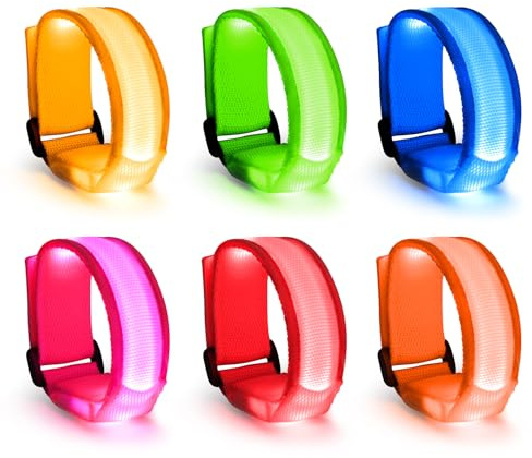 Bracciale LED Braccialetto Riflettente, 6 Pezzi Braccialetti Luminosi LED Braccialetti Fluorescenti, Bracciali Luminosi Fluorescenti, Luci Braccialetti Sportivi per Concerti Sport Party Matrimoni
