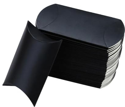 HIAKDOFT Papierboxen Schwarze 60 Stück mit Kordel Kraftpapierboxen in Kissenform Leichte und Tragbare Kreative Geschenkverpackungen für Party und Geburtstag