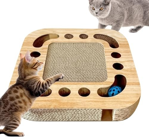 Tavola Da Grattare Per Gatti - Grattatoio In Cartone - Giocattolo Grattatoio Interattivo Per Animali Domestici Con Pista Per 2 Palline Con Sonagli Per Gioco In Casa Che Protegge Mobili E Pavimento