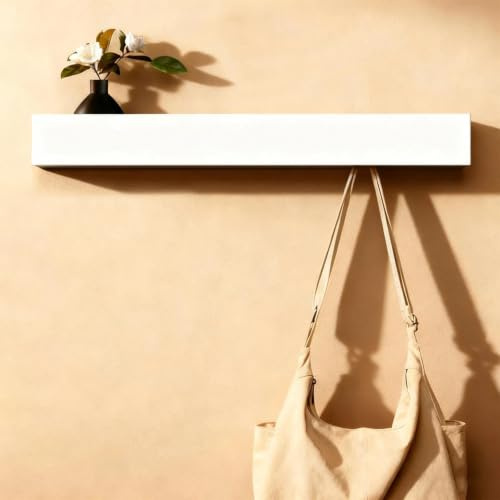 WJUAN Garderobenleiste mit Ablage 60 cm, Wandgarderobe Weiß mit 7 Haken