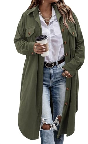 CHICZONE Women's Casual Long Plaid Shirts Shacket Jacket Flannel Blouses Lapel Button-Down Shirts