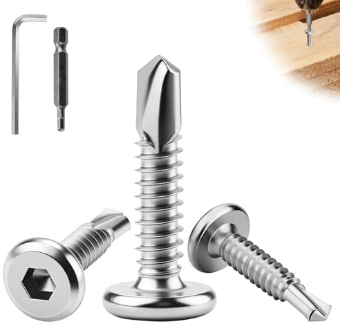110 Stück Selbstschneidende Schrauben Edelstahl M5.5x32 mm Blechschrauben | 410 Edelstahl Bohrschrauben Selbstschneidend Flachkopf Innensechskantschrauben Metallschrauben für Blech Holz Metall