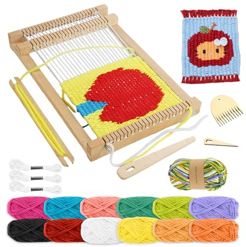 Tbintul Cadre à tisser pour enfants avec 13 fils de laine colorés, cadre à tisser pour enfants de 5, 6, 7, 8, 9, 10, 11 et 12 ans