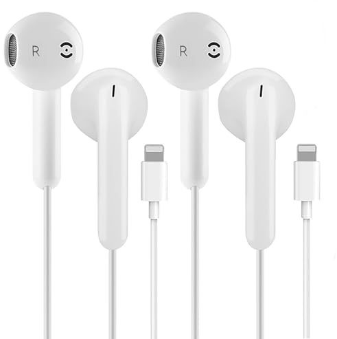 Lightning Hörlurar, Hörlurar med kabel Lightning för Apple iPhone 14/14 Plus/13/12/11/8/7 X Pro Max, [MFi-Certifierad] In-Ear Headphones, HiFi Ljudstereo med Mikrofon och Volymkontroll (Vit)