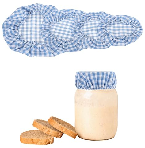 sourcing map 4Pcs Sourdough Jar Cover, Reusable Sourdough Cloth Cover Breathable Cotton Cloth for Bowl Dough Preserving Lids Bread Baking Supplies, Blue Plaid
