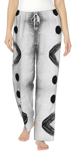 XTYGETY Ishockey konsttryck dam flanell pyjamasbyxor dam pyjamas pyjamasbyxor lounge sovbyxa med fickor, Svart, M