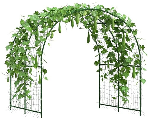 Outsunny Treillis en métal à planter - En acier inoxydable - 210 x 250 x 216 cm - Pour tomates, légumes, plantes grimpantes - Vert foncé