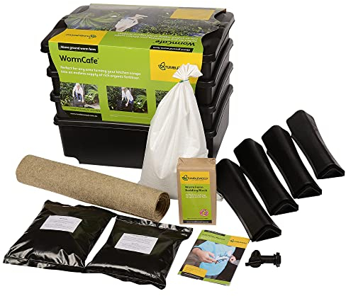 Natursache Wurmkomposter „Wormcafé“ mit 1000 Angelwürmern und Zubehör I Komposter aus recyceltem Plastik I Lebendköder schnell und einfach herstellen I Ideal als Balkon-, Küchen- und Gartenkomposter