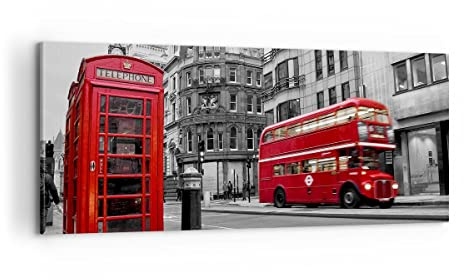 Panorama Bilder auf Leinwand 100x40cm Leinwandbild Bus Telefon Straße Groß Wanddeko Bild Schlafzimmer Küche Wandbilder Dekoration Wohnzimmer Wall Decor Canvas Wand Kunstdruck Art AB100x40-2674