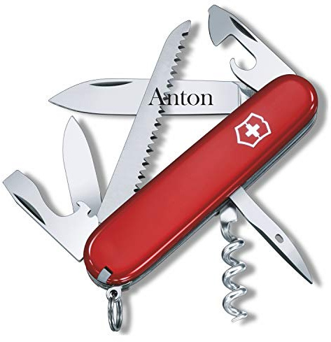 Taschenmesser CAMPER mit Wunsch Gravur auf der Klinge I Geschenk für Männer Frauen I zum Geburtstag I Schweizer Taschenmesser personalisiert mit 13 Funktionen 1.3613