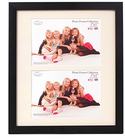 Inov8 British Made Traditional Picture/Photo Frame, Satin Black, 12x10 inch with Two 7x5 inch Aperture Inset, 1PK