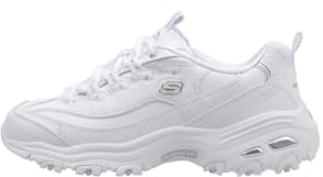 Skechers D'lites Fresh Start, Sneaker Mujer, White Leather Mesh Silver Trim L, 35.5 EU