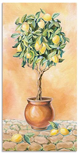 ARTland Wanddeko Wandbild Alu Verbundplatte für Innen & Outdoor Bild 30 x 60 cm Botanik Pflanzen Topfpflanze Malerei Creme Zitronenbaum I A7SX