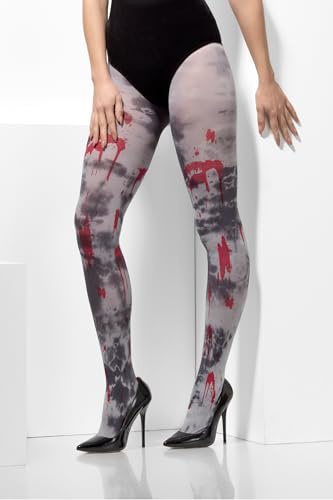 Smiffys Blickdichte Strumpfhose, Zombie-Schmutz, Grau, mit Blutspritzern