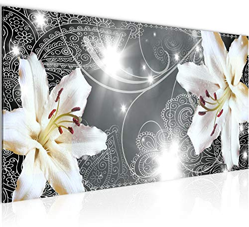 Runa Art Wandbild Blumen Lilien 1 Teilig 100 x 40 cm Modern Bild auf Vlies Leinwand Abstrakt Wohnzimmer Grau 008112c