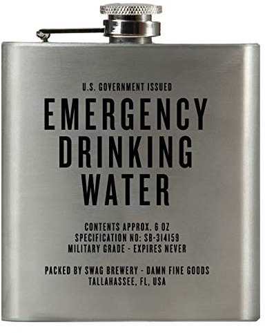 Emergency Drinking Water | Damn Fine Hip Flask | 6oz Stainless Steel | Funny Snarky Gift For Whiskey, Vodka, Booze and Lovers + Military