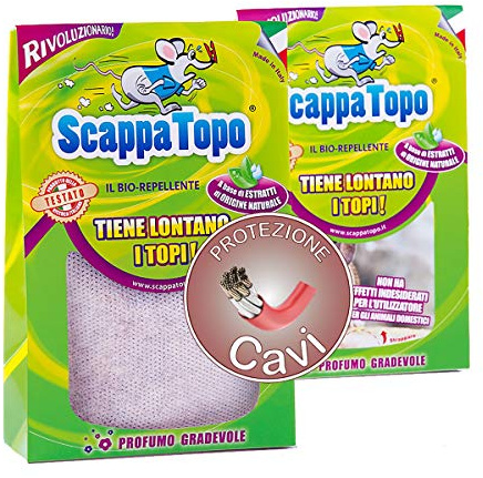 SCAPPATOPO Il Bio-Repellente Cavi – Repellente per Topi per Cavi Elettrici, Computer, Caldaia e Impianti e quadri elettrici – Dissuasore per Topi – Confezione 2 Pezzi da 50 g