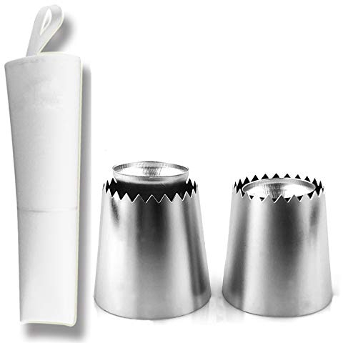 FantasyDay Cake Decorating Set, 2 Pieces Stainless Steel Icing Piping Nozzles Tips Kit with Reusable Piping Bag - Christmas Birthdays Anniversary Wedding Cakes Cookies Dessert Pastry DIY Making Tools