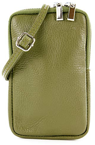 modamoda de T197 Damen Leder Handytasche 6,7 Zoll Umhängetasche handmade in Italy, Farbe:Olivgrün