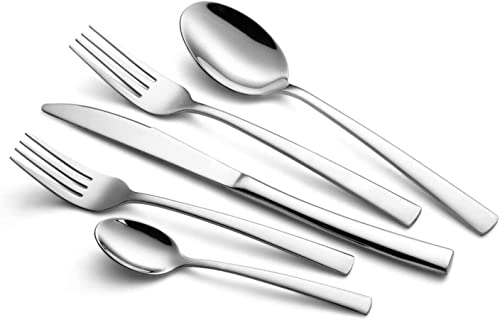 WUJO Besteck Set, Besteck aus Edelstahl, 30-teiliges Silber Besteck Set inkl. Messer, Gabel, Löffel, Tee-/ Kaffeelöffel Essbesteck für 6 Personen, Spiegelpoliert, Spülmaschinenfest