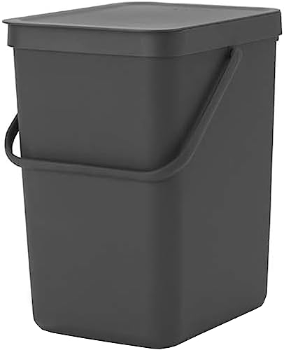 Brabantia Sort & Go Kitchen Recycling/General Waste Rubbish Bin (25L / Grey) Stackable Refuse Organiser with Handle & Removable Lid, Easy Clean, PerfectFit Bags included