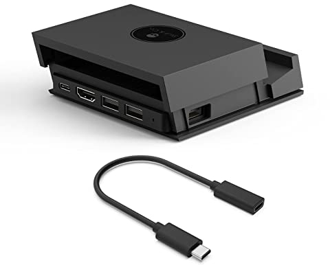 Skull & Co. Tragbares Jumpgate PRO Dock mit abnehmbarem USB-Hub HDMI TV-Adapter für Nintendo Switch OLED, Smartphone und MacBook - Schwarz (mit Verlängerungskabel)