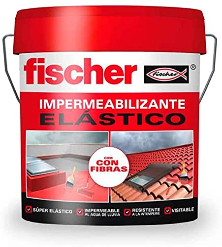 fischer Polímero líquido a base de caucho acrílico con fibras para tejas y baldosas, Fácilmente aplicable, Resistente al agua y a la intemperie, Gris, Impermeabilizante Con fibras, (750 ml)