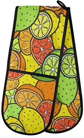 ZZXXB Lemon Orange Fruit Double Oven Mitt Heat Resistant Non-Slip Kitchen Gloves Extra Long 7 x 35 for Cooking Baking Barbecue Grilling