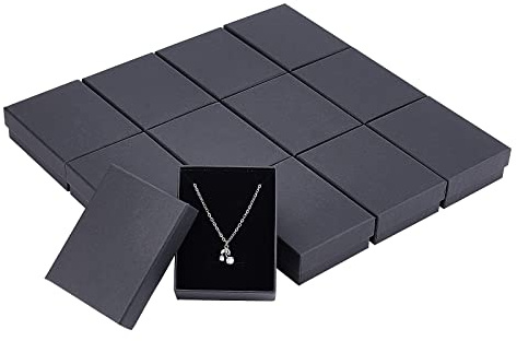 12 cajas de regalo pequeñas de cartón negro de 9 x 7 cm para joyas, pulseras, estuche de regalo