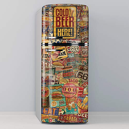Vinilo Adhesivo Decorativo para Nevera, Especial Libre De Burbujas, Cold Beer Here (70x200cm)