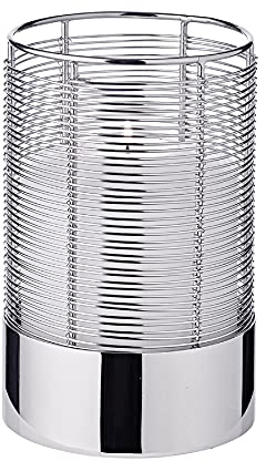 EDZARD Windlicht Kampen, Edelstahl vernickelt hochglanzpoliert, Höhe 22 cm, Durchmesser 13 cm, für Stumpenkerze